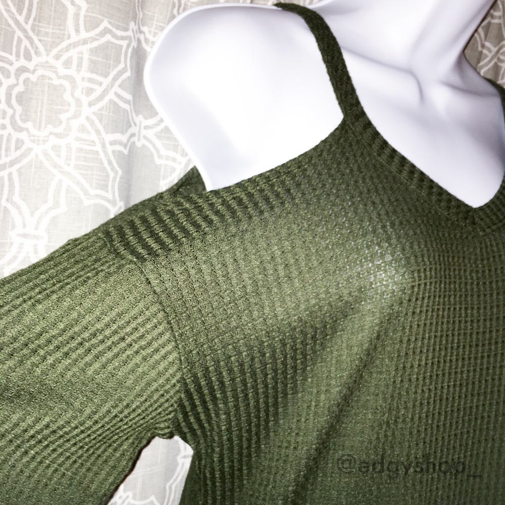 Cold Shoulder 3/4 Sleeve Waffle Knit Dress - Picture 2 of 5